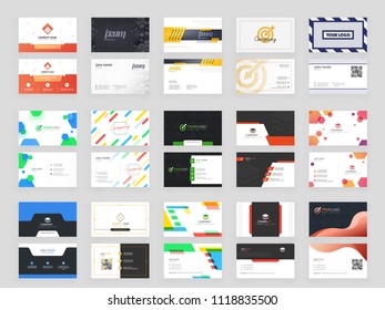 Horizontal set of 15 Business card template with front and back presentation.