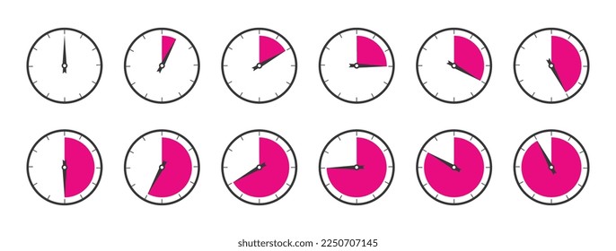 Horizontal set of analog clock icon