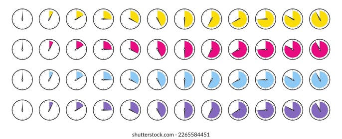 Horizontal set of analog clock icon