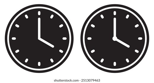 Horizontaler Satz analoger Uhrensymbole, die die Stunde benachrichtigen, einzeln auf Weiß, Vektorgrafik. Zeit-Symbol. Uhrsymbol.