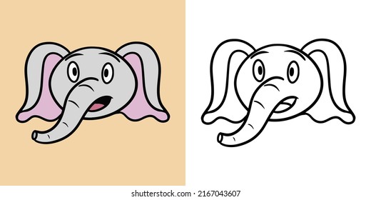 Horizontale Illustrationen für Farbbücher, Cute kleine Elefanten ist überrascht, im Cartoon-Stil, Vektorgrafik