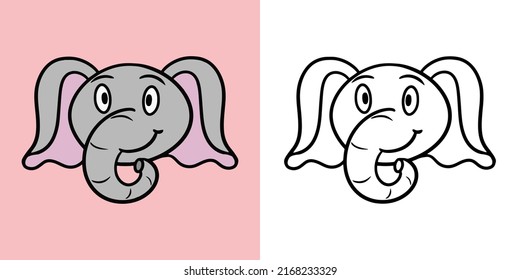 Horizontal set of illustrations for coloring books, Cute little elephants smiling, vector illustration in cartoon style