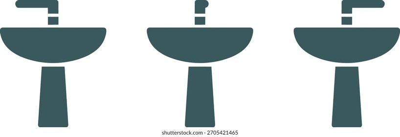Un Horizontal conjunto de tres lavabos con grifos que se muestra como un gráfico limpio para la señalización del baño