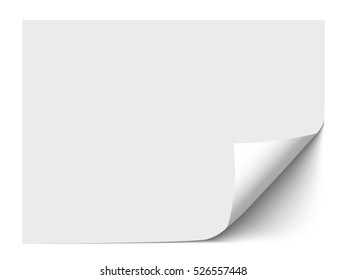 Horizontales Blatt Papier mit kurvenreicher untere Ecke einzeln auf weißem Hintergrund. Realistische Vektorgrafik-Vorlage mit Platz für Text