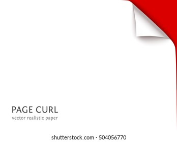 Horizontal sheet of paper with curl top corner. Realistic vector illustration of paper with space for text