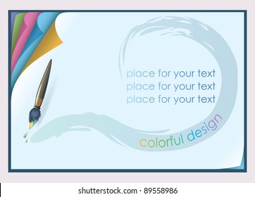 Horizontal sheet of paper. At the top corner bent. A stack of paper. Space for text highlighted with paint brush.