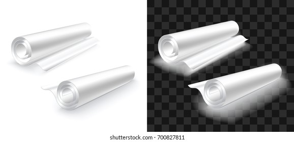 Horizontal sheet rolls set on transparent background. Vector isolated illustration