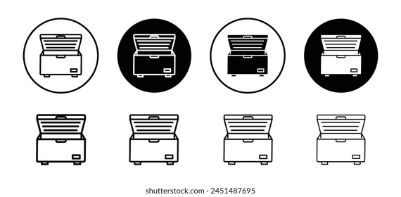 Horizontal shop refrigerator icon for cooling or freeze ice cream symbol. food storage to cold and preserve vector