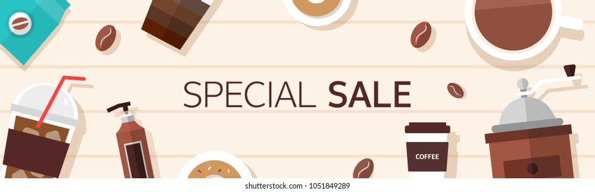 Horizontal shopping banners with coffee