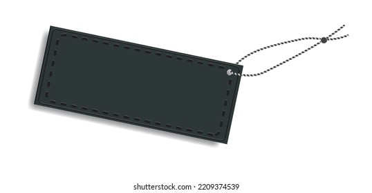 Horizontal  shopping hangtag seam  blue with string and shadow on white background
