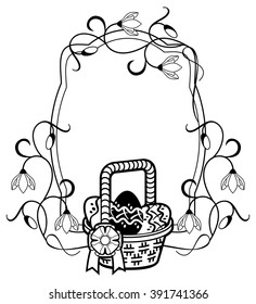 Horizontal silhouette frame with outline image of Easter basket