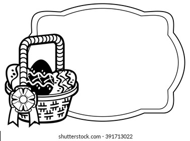 Horizontal silhouette with outline image of Easter basket
