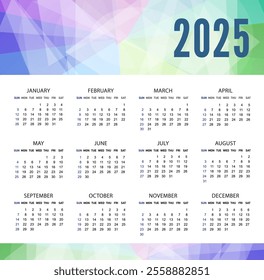 Horizontal simple pocket calendar on 2025 year. ready to print annual layouts. Business minimal modern 2025 calendar. 