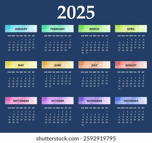 Horizontal simple pocket calendar on 2025 year. ready to print annual layouts. Business minimal modern 2025 calendar. 