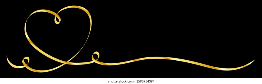 Horizontal Single Golden Heart Calligraphy Ribbon Black Background
