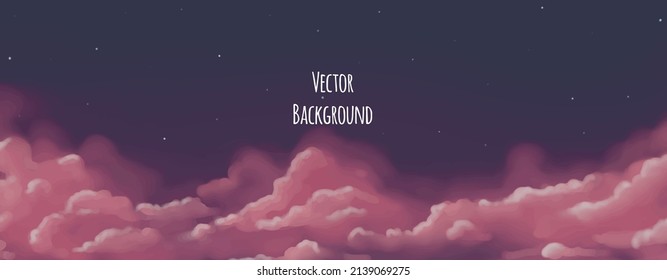 Horizontal sky background with pink clouds. Vector illustration.