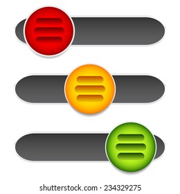 Horizontal sliders, adjust bars, 3 state buttons, levers.