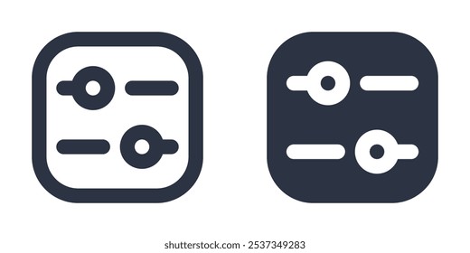 Sliders horizontais ou ícones simples do Painel de controle definidos em estilo de preenchimento, contorno, linha e traçado