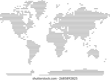 Horizontal small line shape vector world map. Realistic horizontal line shape world map with interconnected line. A vector graphic of the world for technology and business applications.