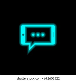 Horizontal Smartphone Chatting blue glowing neon ui ux icon. Glowing sign logo vector