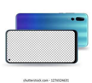 Horizontal smartphone mockup front and back easy place demo on screen. Vector illustration for application and communication technology.