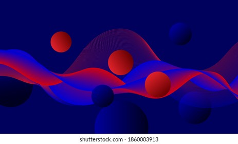 
Líneas lisas horizontales de ondas azul-rojo con elementos de círculos, fondo azul oscuro