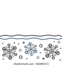 Horizontal snowflakes pattern with copy space (place for your text). Vector seamless pattern with snowflakes on white background.