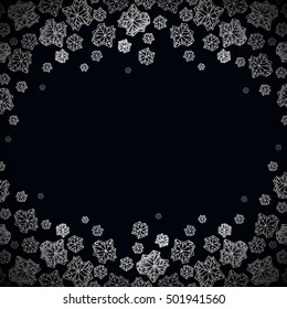 Horizontal snowstorm border frame. Winter polygonal trendy style snowflakes on black white background. Winter holidays concept. Vector illustration stock vector.