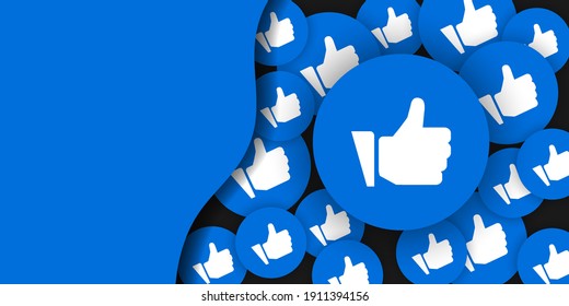 Horizontal social media like cover template. Blue background vector illustration. EPS 10