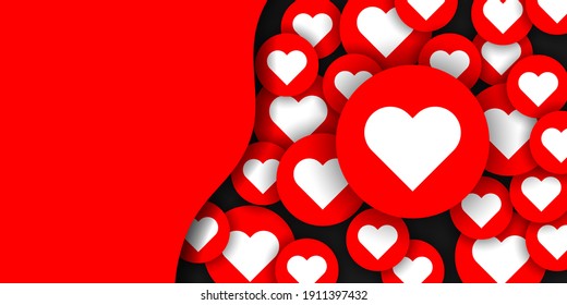 Horizontal social media love cover template. Red background with Hearts vector illustration. EPS 10