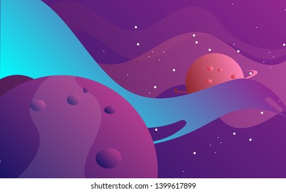 horizontal space background with abstract shape and planets. Web design. space exploring. vector illustration