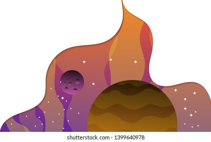 horizontal space background with abstract shape and planets. Web design. space exploring. vector illustration