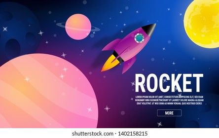 horizontal space background with abstract shape and planets. space exploring.