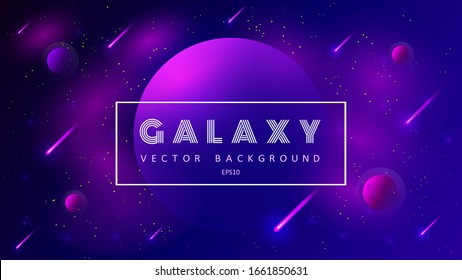 Horizontal space background with abstract shape and planets. Web design. Space exploring. Vector illustration of galaxy. Concept of web banner.