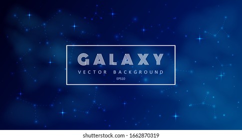 Horizontal space background with abstract shape and stars. Web design. Space exploring. Vector illustration of galaxy. Concept of web banner.