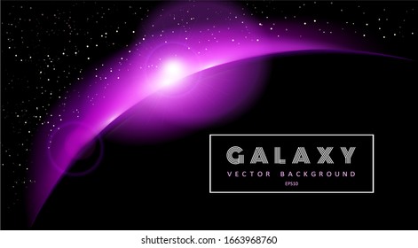 Horizontal space background with abstract shape and planets. Web design. Space exploring. Vector illustration of galaxy. Concept of web banner.