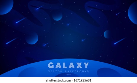Horizontal space background with abstract shape and planets. Web design. Space exploring. Vector illustration of galaxy. Concept of web banner.