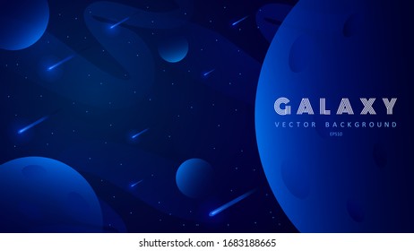 Horizontal space background with abstract shape and planets. Web design. Space exploring. Vector illustration of galaxy. Concept of web banner.