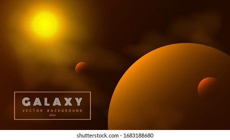 Horizontal space background with abstract shape and planets. Web design. Space exploring. Vector illustration of galaxy. Concept of web banner.