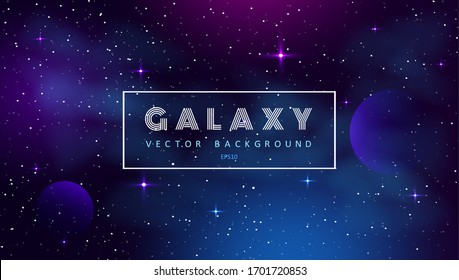 Horizontal space background with abstract shape and stars. Web design. Space exploring. Vector illustration of galaxy. Concept of web banner.