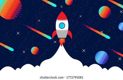 Horizontal space background with abstract shape and planets. Web design. space exploring. vector illustration