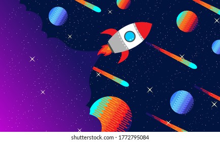 Horizontal space background with abstract shape and planets. Web design. space exploring. vector illustration