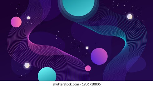 Horizontal space background with abstract shape and planets. Web design. Space exploring. vector illustration. Modern banner. Dark fluid background. EPS 10 	
