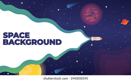 horizontal space background with abstract shape and planet and stars