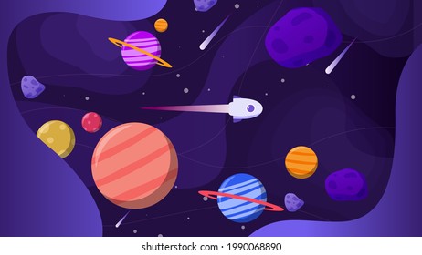 horizontal space background with abstract shape and planets. Web design. space exploring. vector illustration