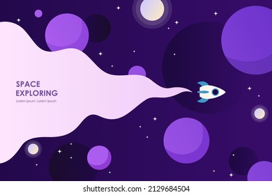 Horizontal space background with abstract shape and planets. Web design. Space exploring. Dark night background. Vector illustration. EPS 10