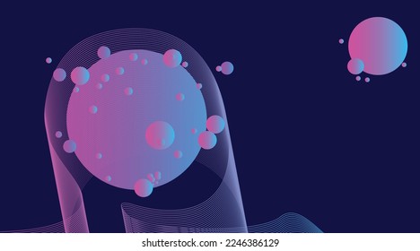 Horizontal space background with abstract shape and planets. Web banner. blend design. Fluid. space exploring. vector illustration