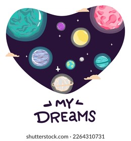 fondo de espacio horizontal con forma abstracta y planetas. Diseño web. exploración espacial. ilustración vectorial