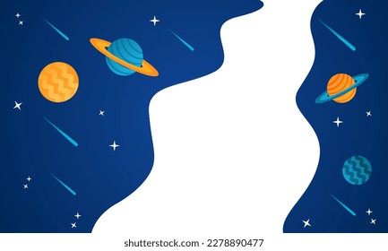 horizontal space background with abstract shape and planets. Web design. space exploring. vector illustration