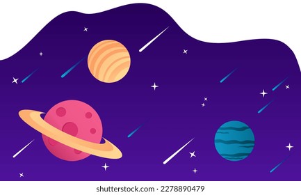 horizontal space background with abstract shape and planets. Web design. space exploring. vector illustration